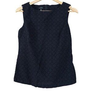 Talbots Blouse Lace Perforated Sleeveless 100% Cotton Black Size Small